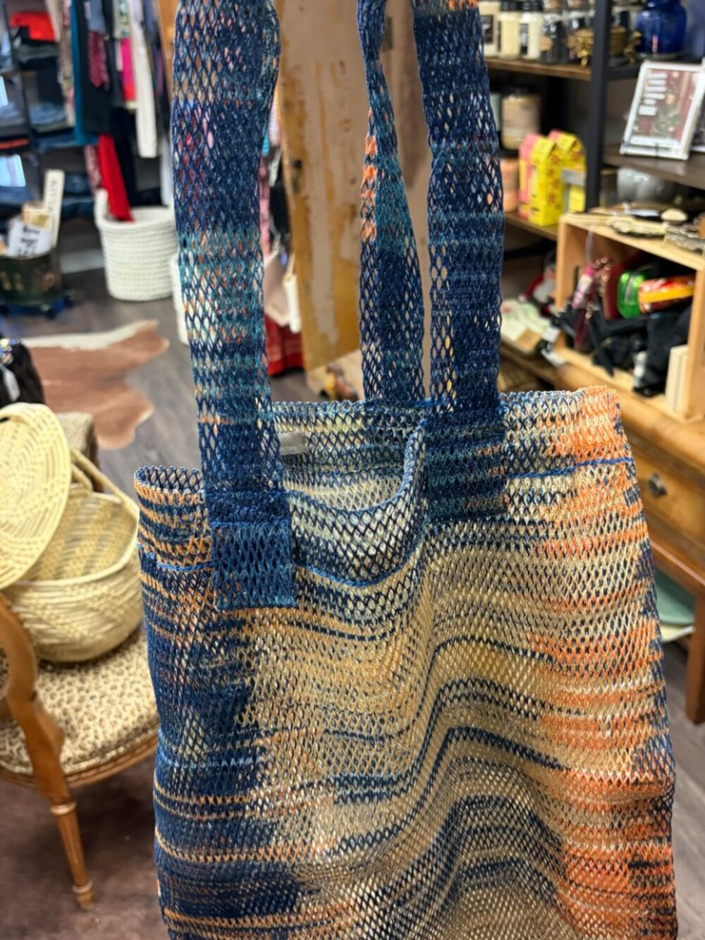 ÉPICE Paris Copenhagen Multicolor Open Mesh Shoulder Tote Bag – Blue Orange